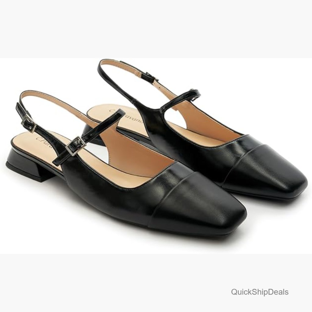 Square Toe Slingback Block Heel Sandals With Leather Lining